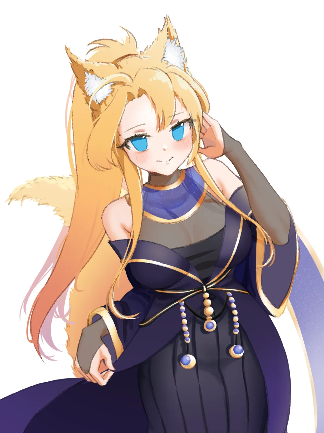 A fox-eared girl in a navy cape.